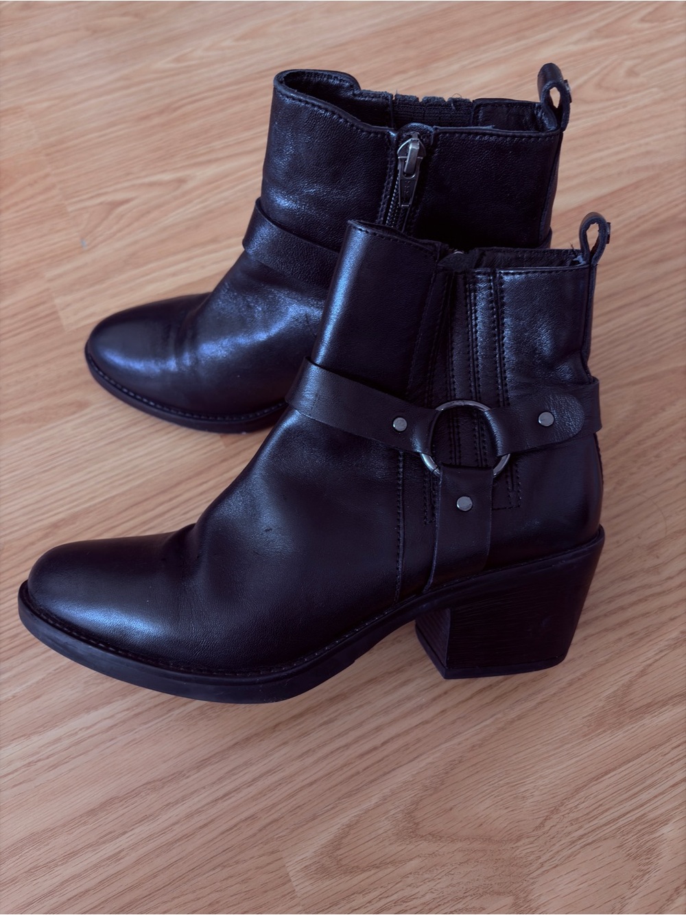 Leather Ring-Harness Ankle Booties - Black